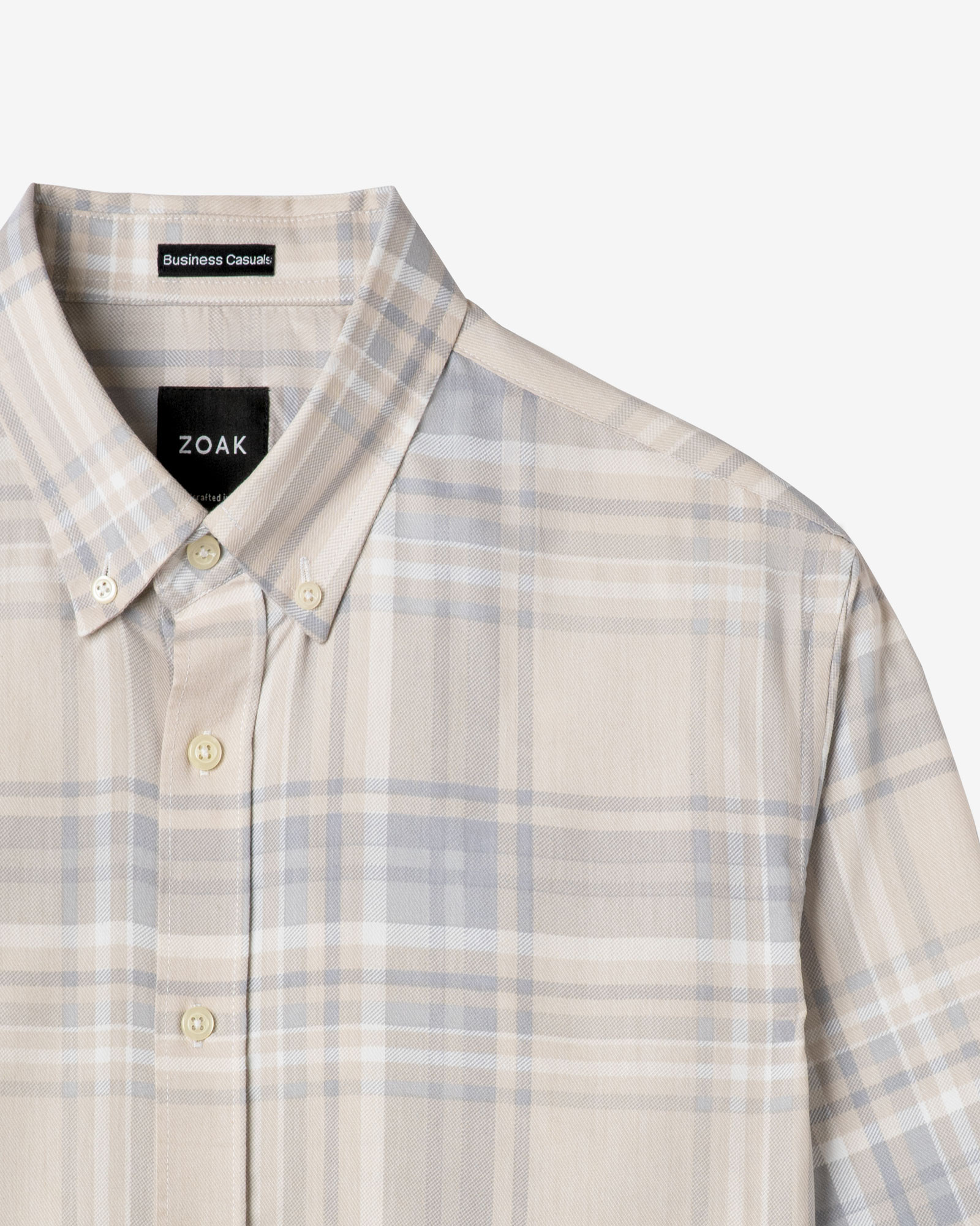 BEIGE TWILL BUSINESS CHECK SHIRT