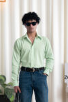 MINT GREEN BUSINESS CASUAL 120S OXFORD STRIPED SHIRT