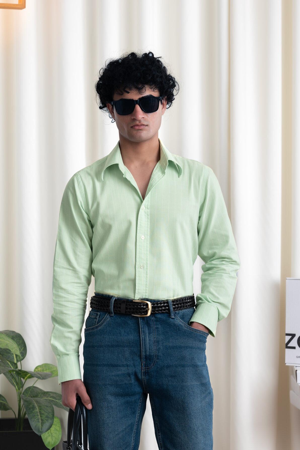 MINT GREEN BUSINESS CASUAL 120S OXFORD STRIPED SHIRT