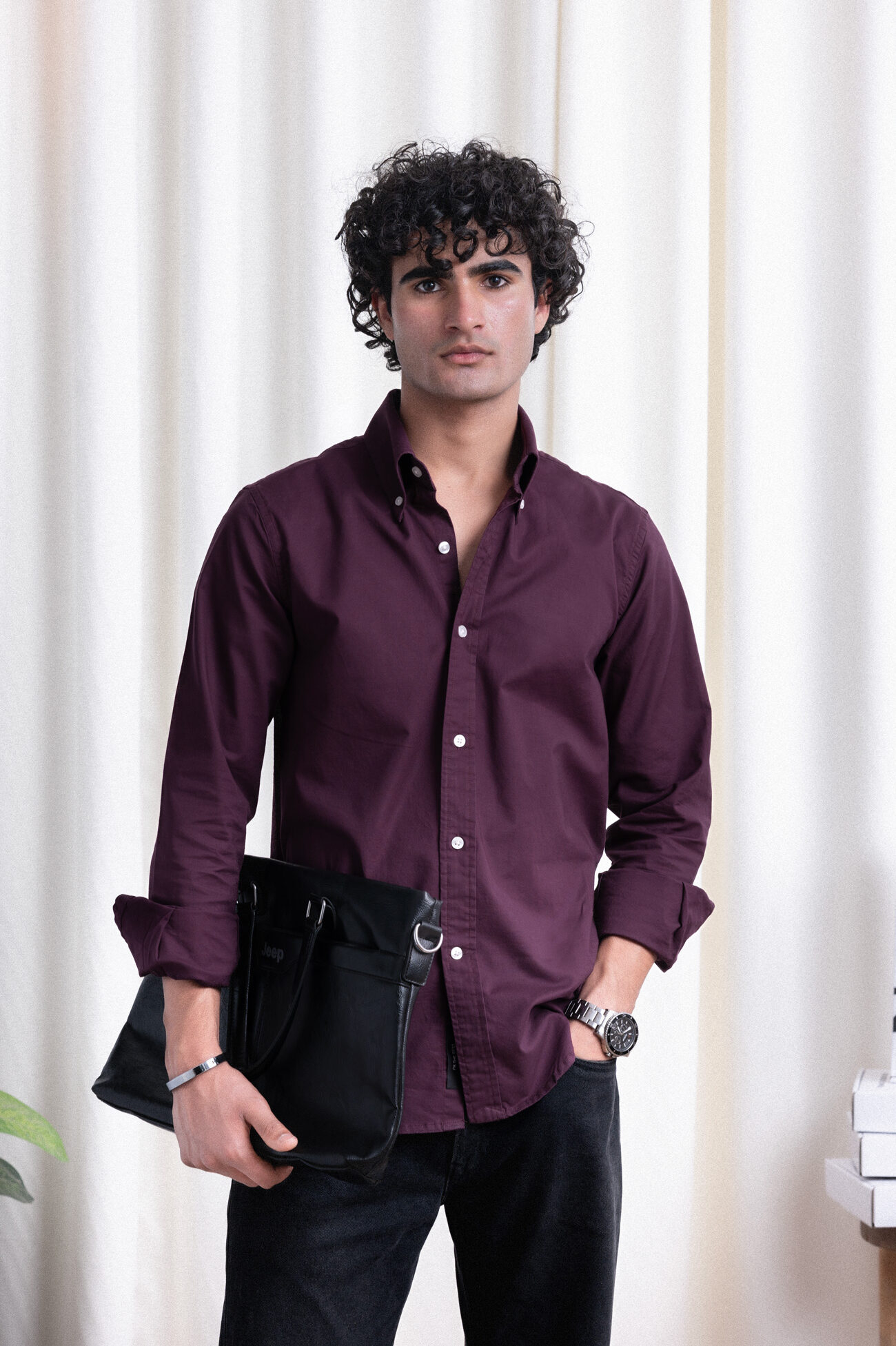 BURGUNDY 120S PREMIUM OXFORD COTTON PLAIN BUSINESS SHIRT