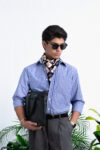 140s LUXURY BLUE WHITE POPLIN BUSINESS STRIPED SHIRT