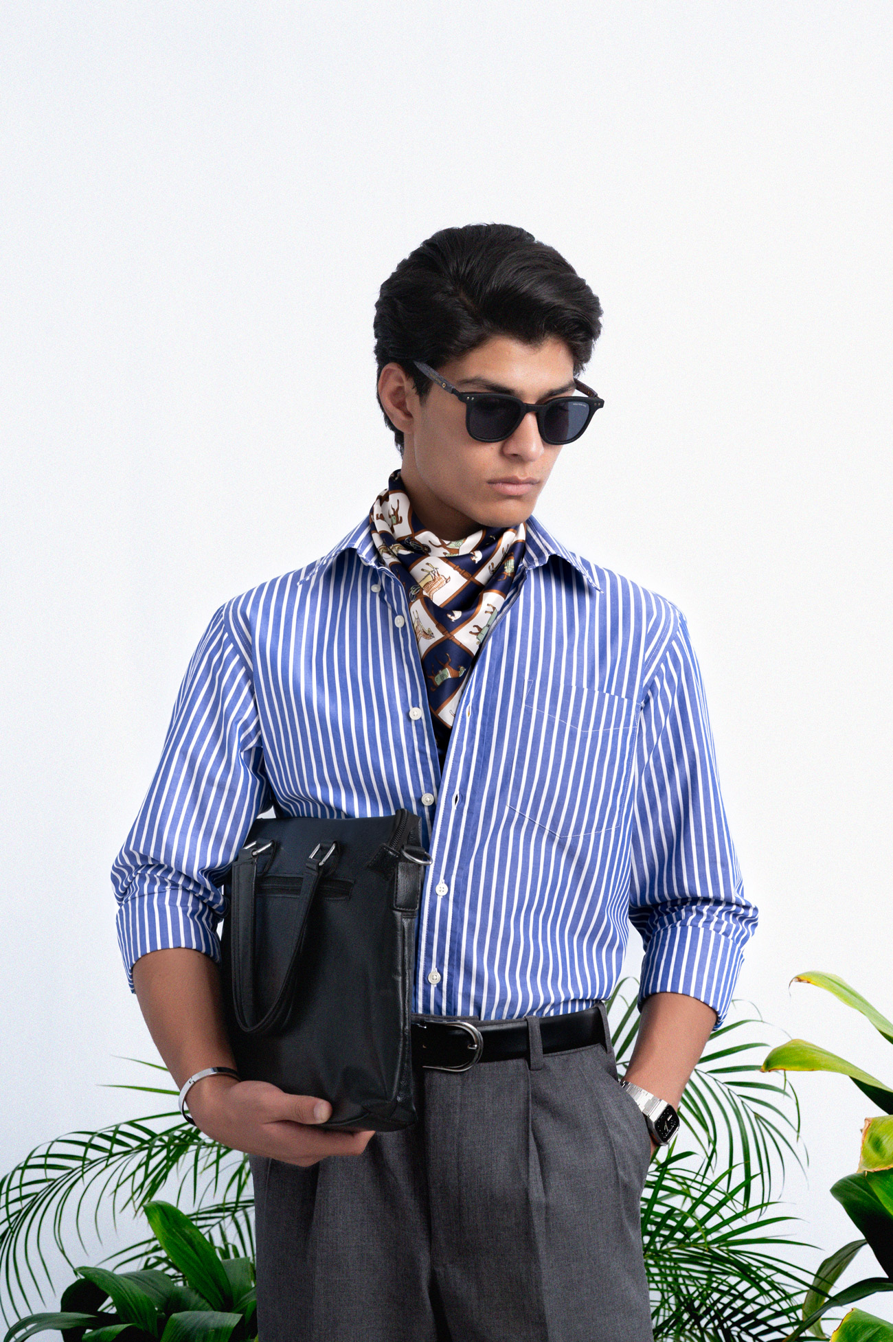 140s LUXURY BLUE WHITE POPLIN BUSINESS STRIPED SHIRT