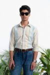 120S BEIGE MULTI STRIPED OXFORD COTTON SHIRT