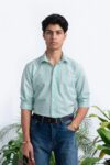 120S GREEN PINK BUSINESS CASUAL OXFORD SHIRT