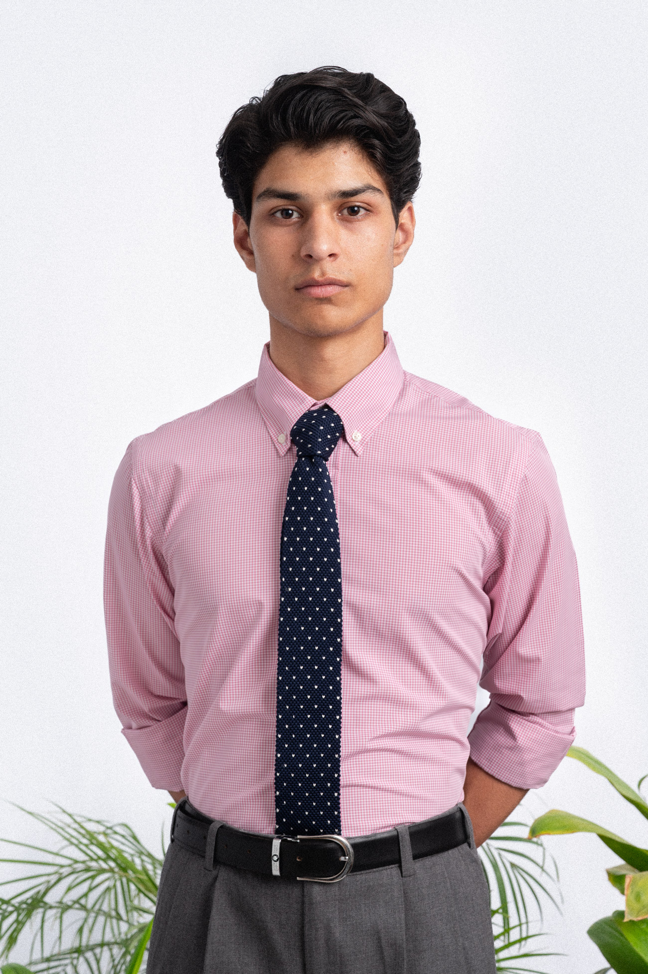 140S CEO PINK GINGHAM MINI CHECK COTTON POPLIN SHIRT