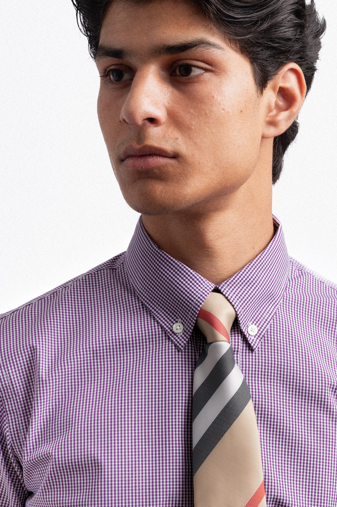 140S CEO PURPLE GINGHAM MINI CHECK COTTON POPLIN SHIRT