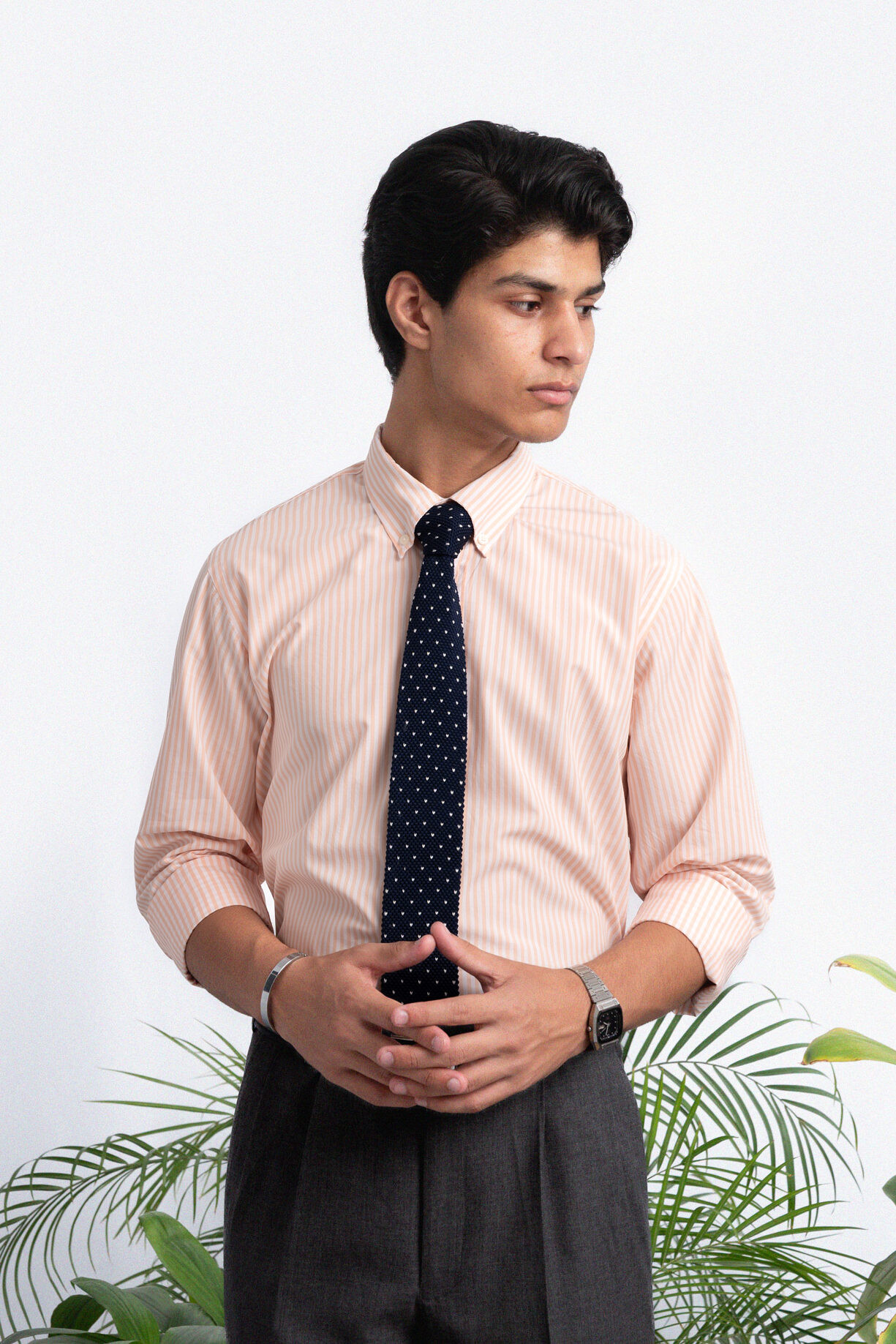 140s ORANGE CEO STRIPED POPLIN BUSINESS SHIRT