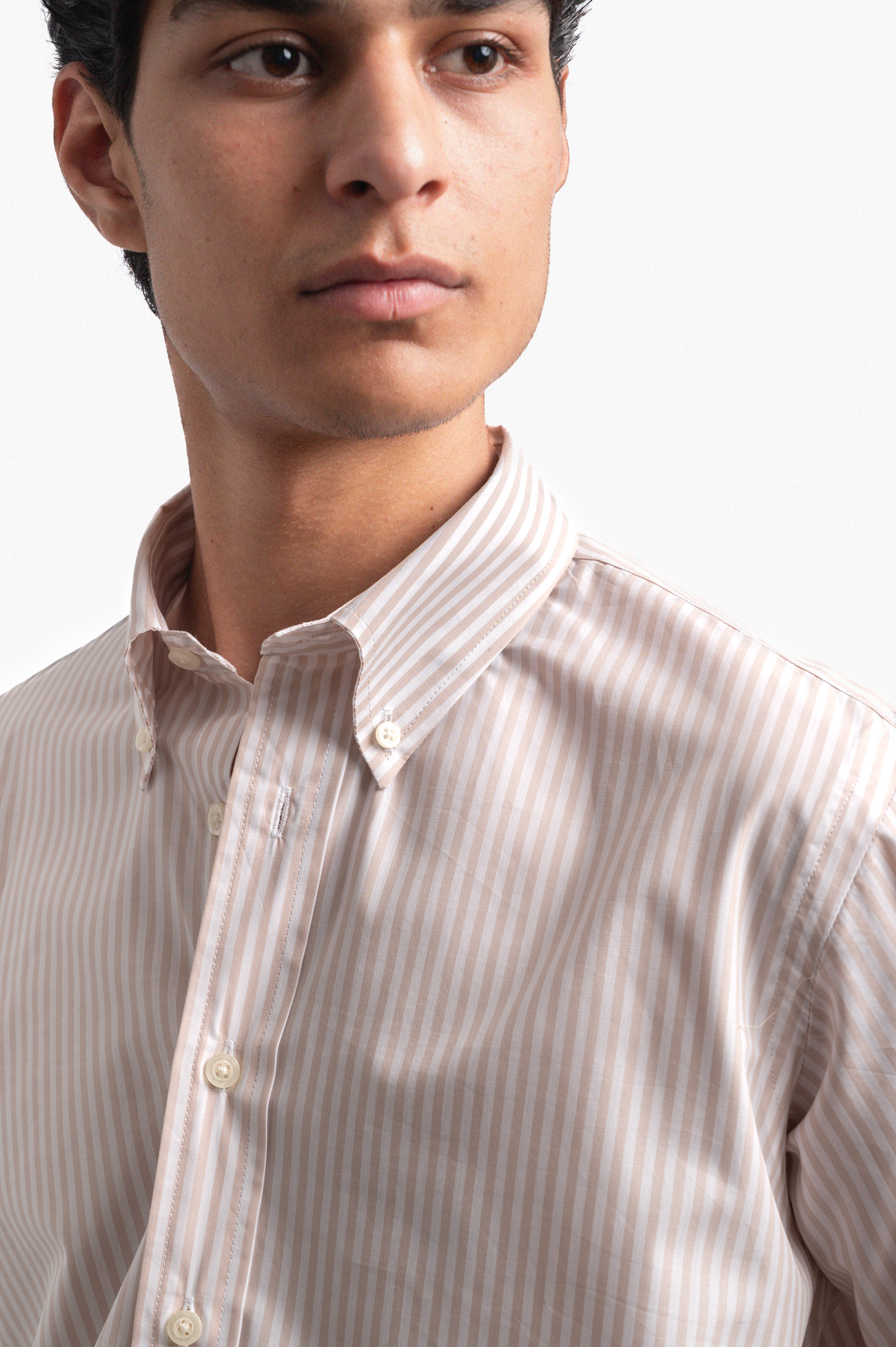 140s BEIGE CEO STRIPED POPLIN BUSINESS SHIRT