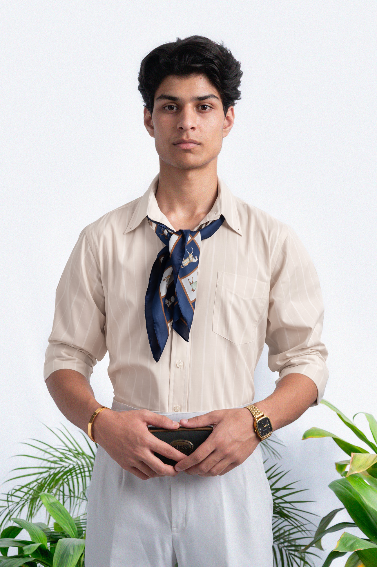 140s BOLD BEIGE STRIPED POPLIN BUSINESS SHIRT