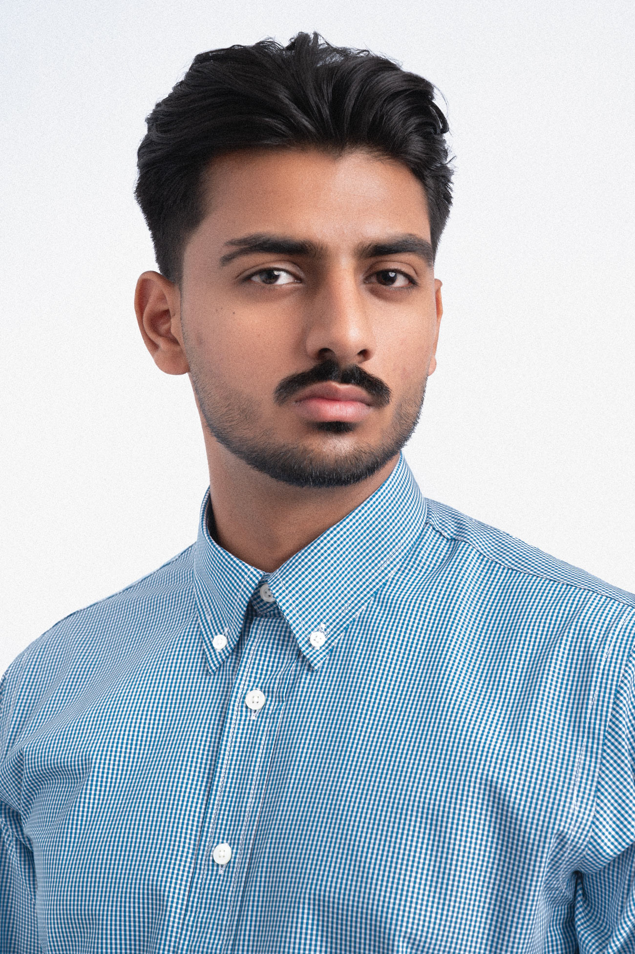 140S CEO BLUE GINGHAM MINI CHECK COTTON POPLIN SHIRT