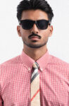 140S RED CEO GINGHAM CHECK COTTON POPLIN SHIRT