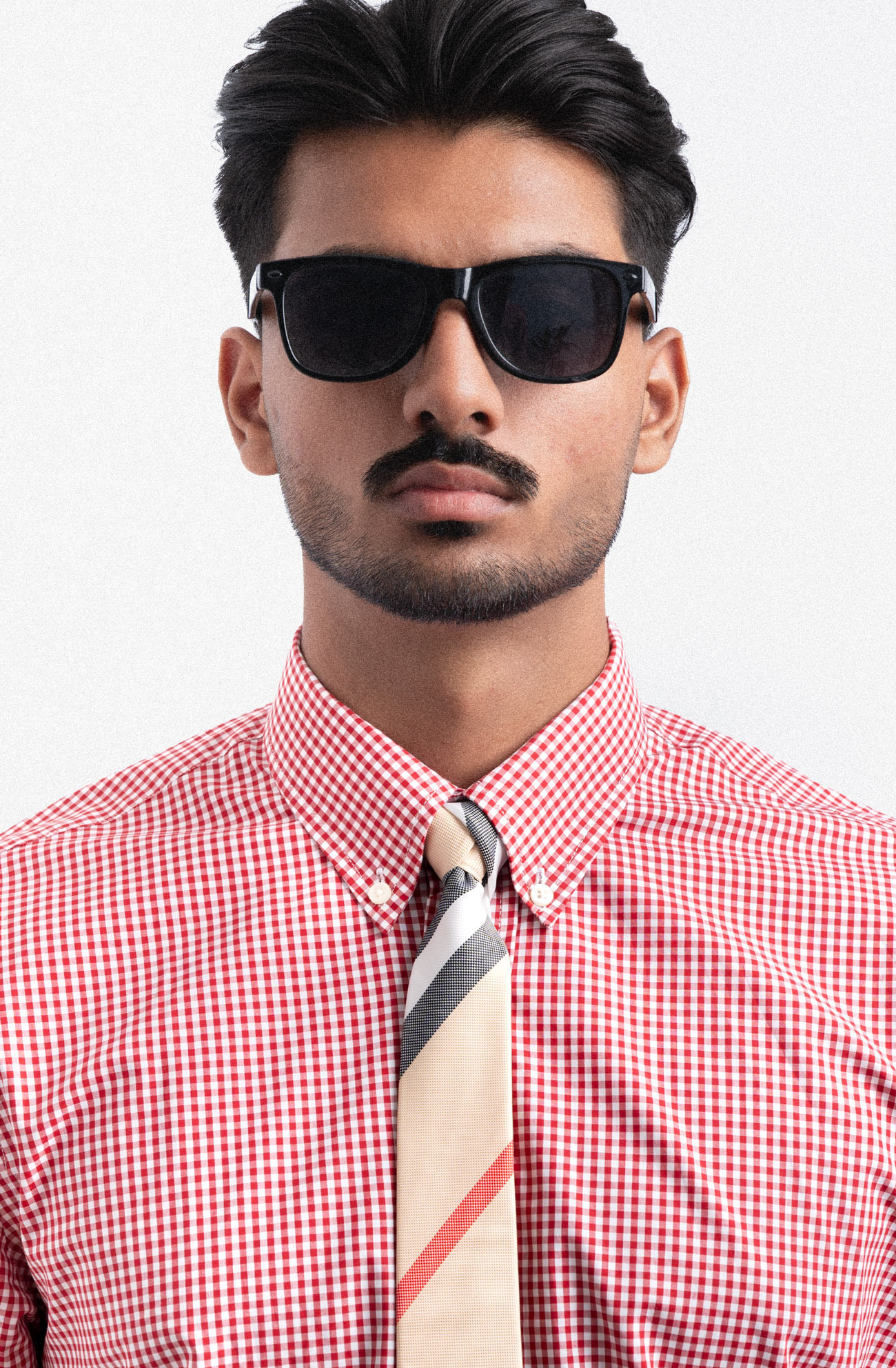 140S RED CEO GINGHAM CHECK COTTON POPLIN SHIRT