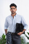 140s BLUE CEO STRIPED POPLIN BUSINESS SHIRT