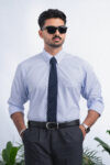 140S INDIGO BLUE CEO GINGHAM CHECK COTTON POPLIN SHIRT