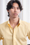 140S YELLOW BUSINESS GINGHAM COTTON POPLIN CHECK SHIRT