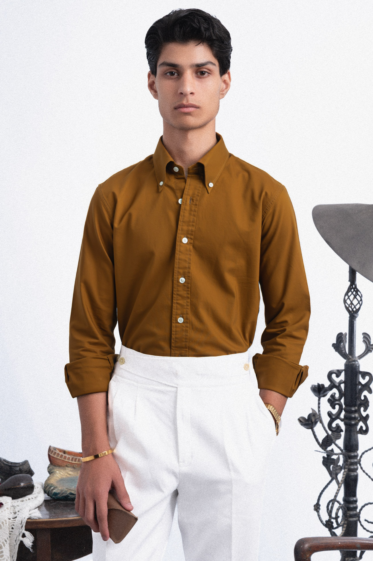 120S MUSTARD OXFORD BUSINESS CASUAL PLAIN SHIRT