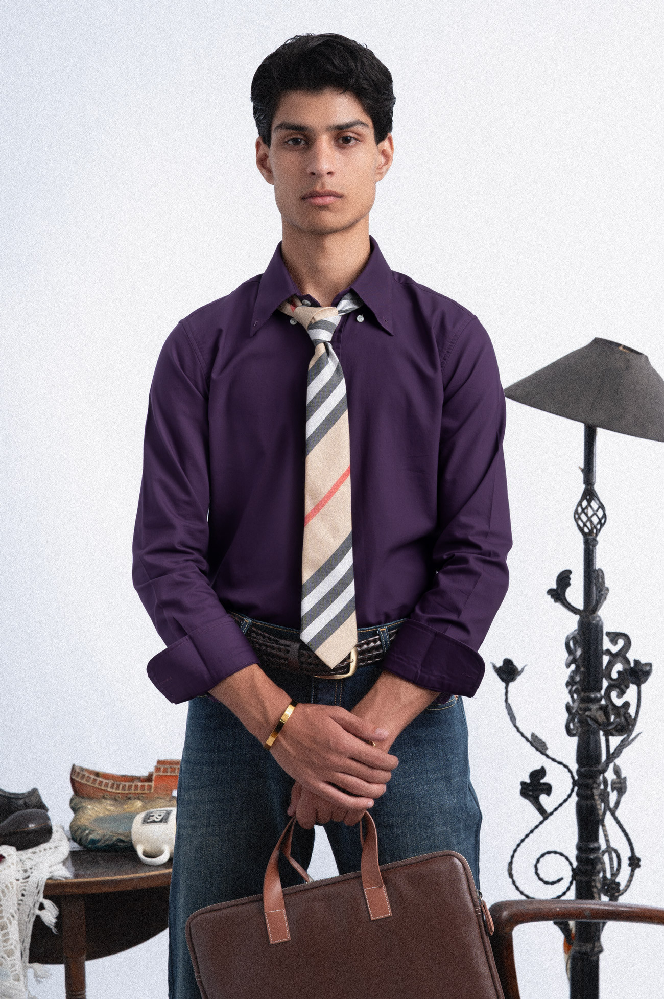 120S DARK PURPLE OXFORD BUSINESS CASUAL PLAIN SHIRT