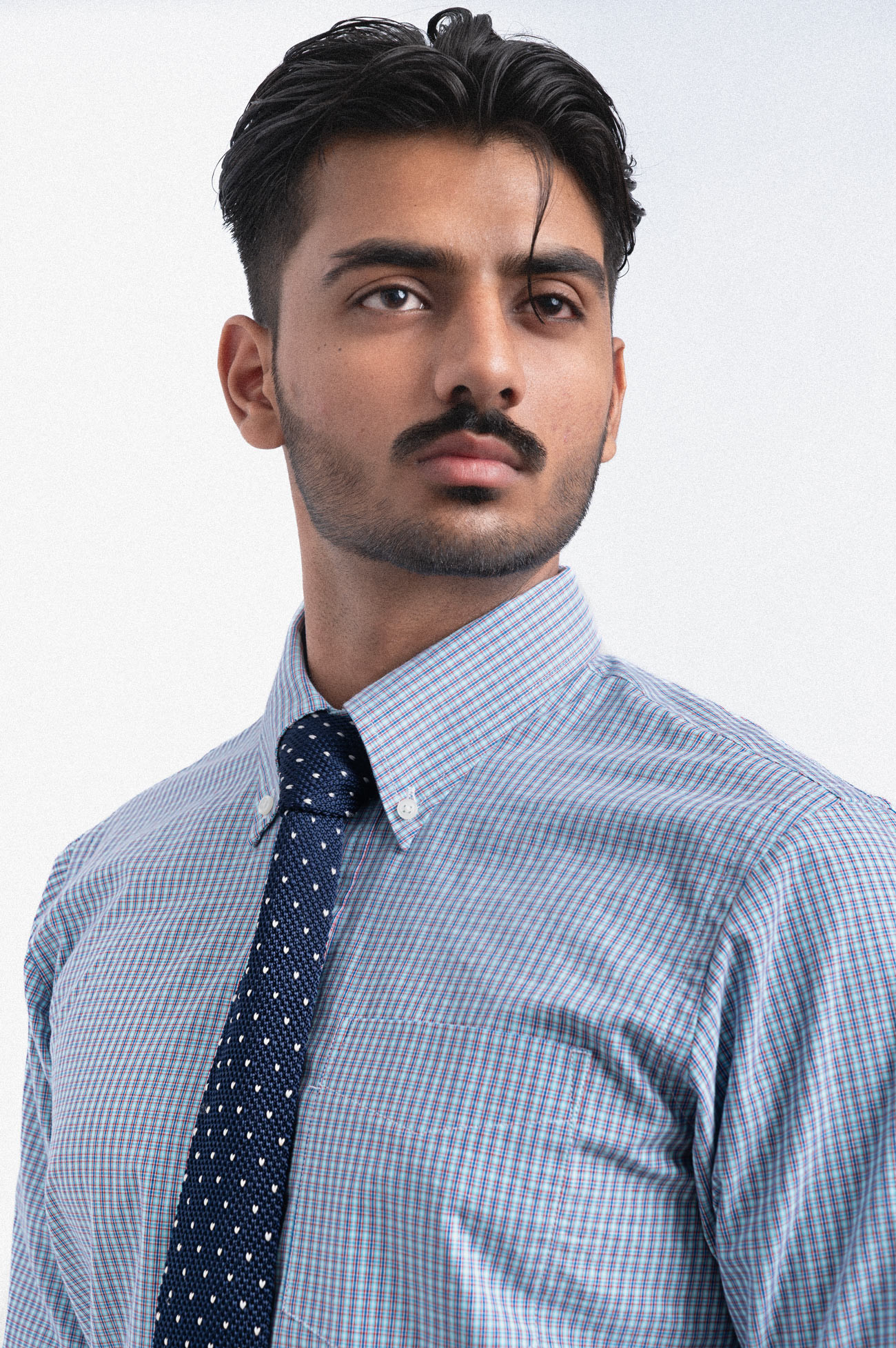 140S SKY BLUE RED MULTI PIN CHECK COTTON POPLIN SHIRT