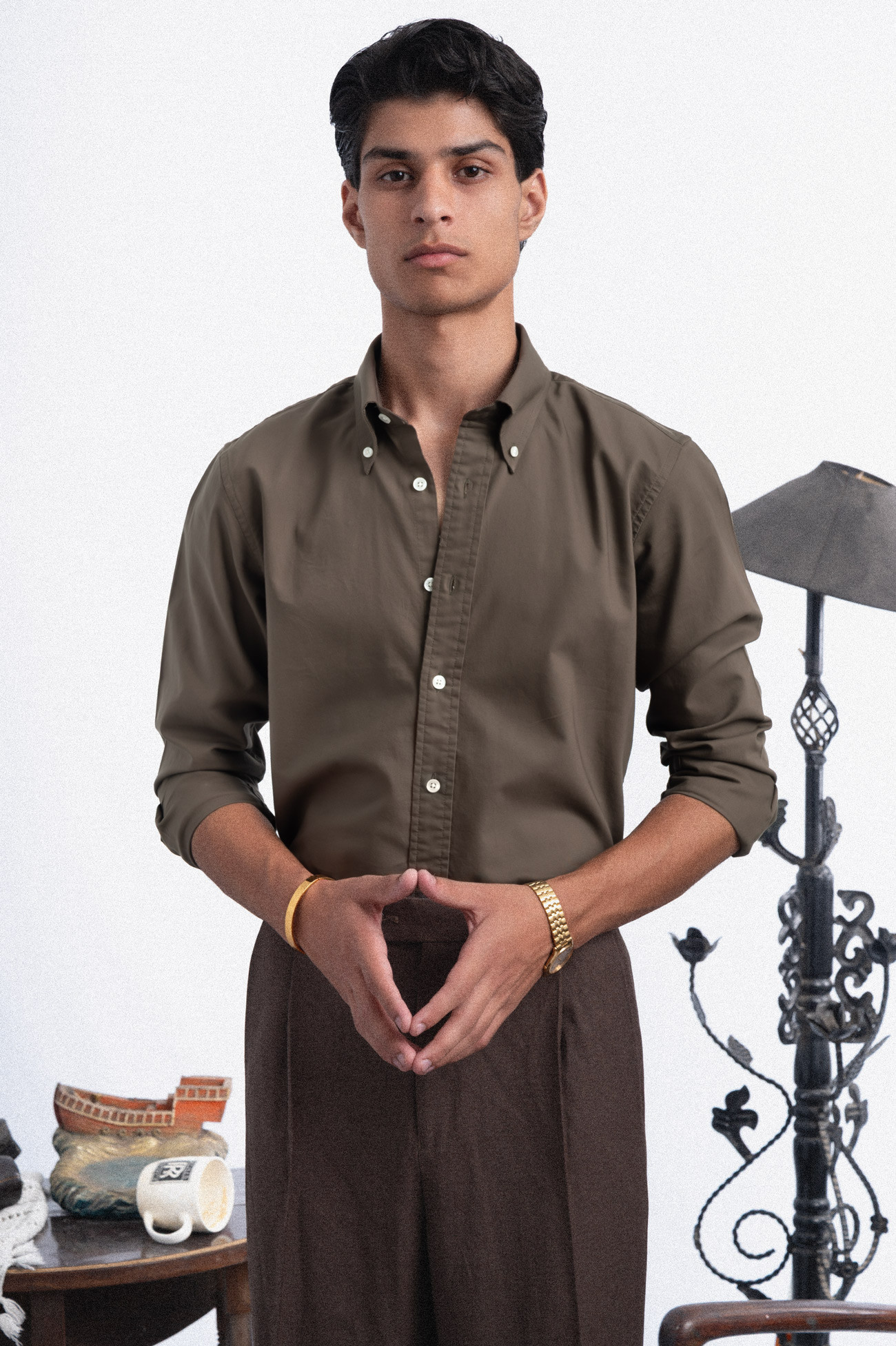 120S WALNUT BROWN OXFORD BUSINESS CASUAL PLAIN SHIRT