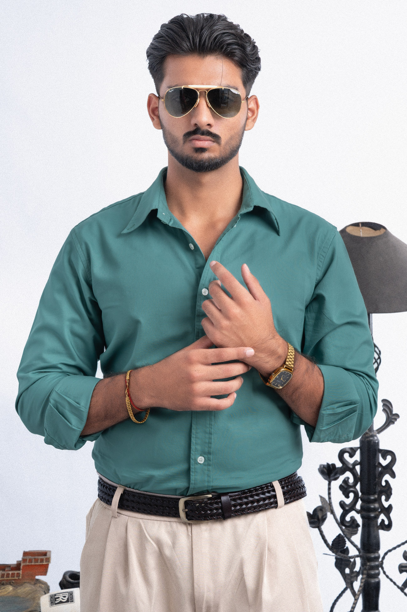 120S DARK PINE  OXFORD BUSINESS CASUAL PLAIN SHIRT