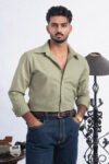 120S MUD GREEN OXFORD BUSINESS CASUAL PLAIN SHIRT