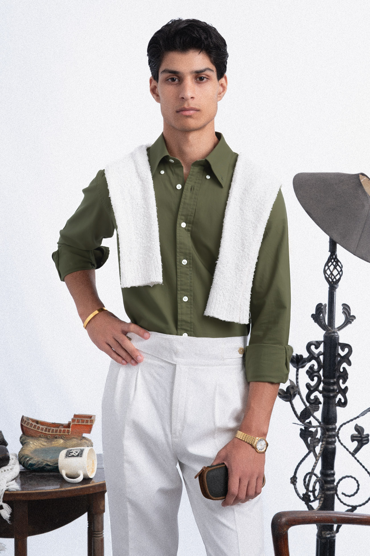 120S OLIVE OXFORD BUSINESS CASUAL PLAIN SHIRT
