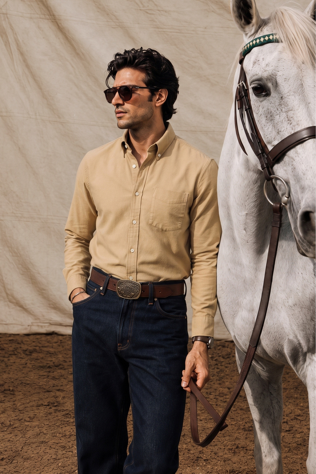 MUD BEIGE OXFORD BUSINESS CASUAL 120S PLAIN SHIRT