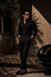 140s BLACK SUMMER SUPIMA COTTON POPLIN PLAIN SHIRT