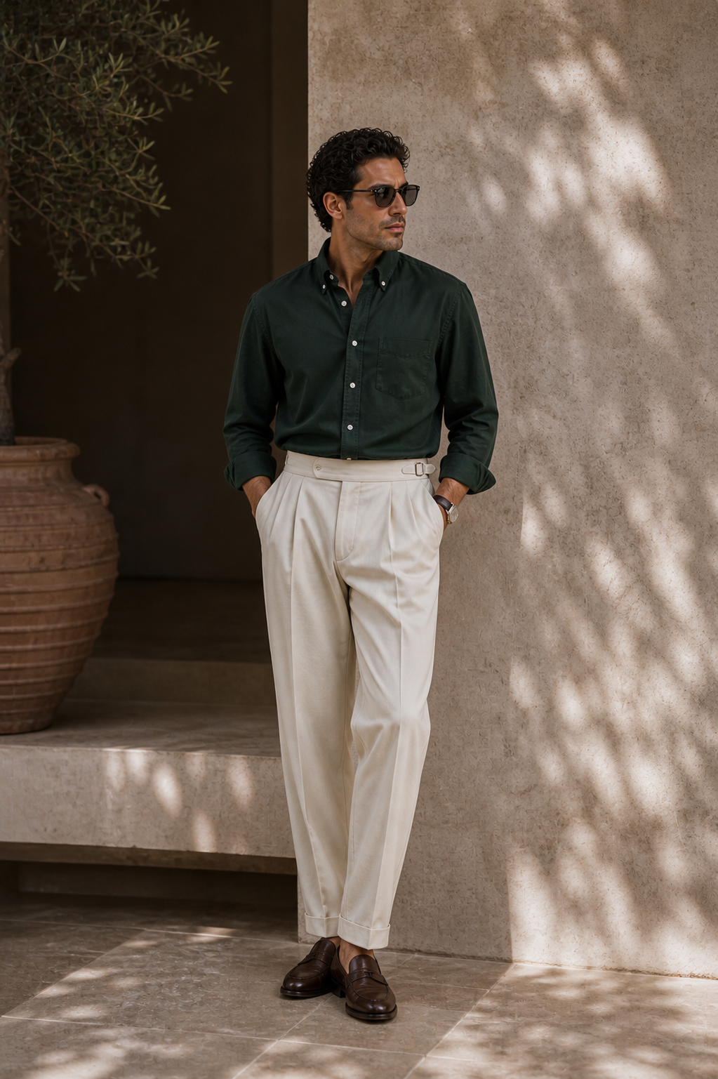 140s DARK GREEN SUMMER SUPIMA COTTON POPLIN PLAIN SHIRT