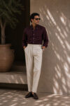 140s BURGUNDY SUMMER SUPIMA COTTON POPLIN PLAIN SHIRT