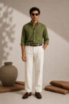 140s OLIVE SUMMER SUPIMA COTTON POPLIN PLAIN SHIRT