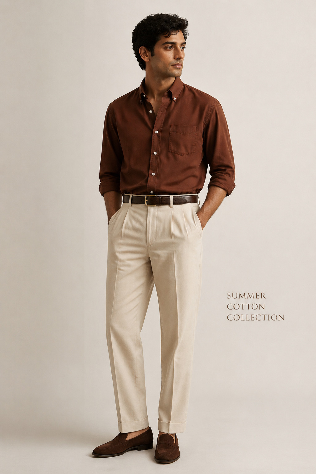 140s RUST BROWN SUMMER SUPIMA COTTON POPLIN PLAIN SHIRT