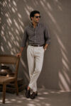 140s WISDOM GREY SUMMER SUPIMA COTTON POPLIN PLAIN SHIRT