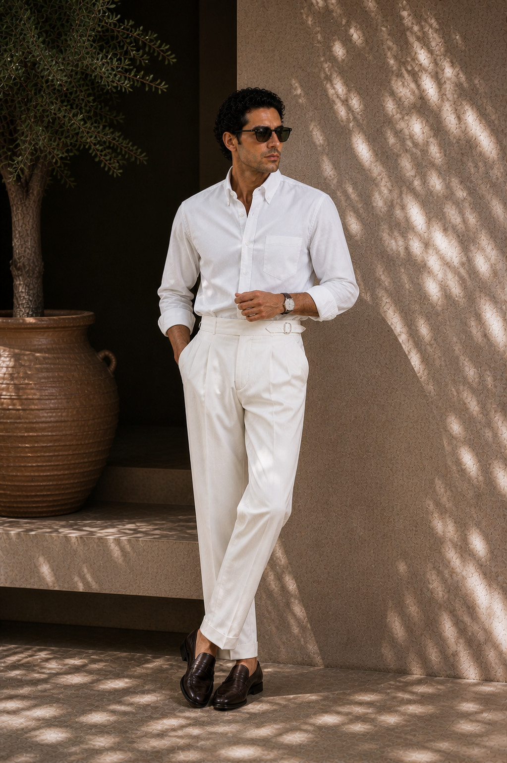 140s WHITE SUMMER SUPIMA COTTON POPLIN PLAIN SHIRT