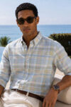 120S COTTON OXFORD MUTED OLIVE PLAID CHECK SHIRT