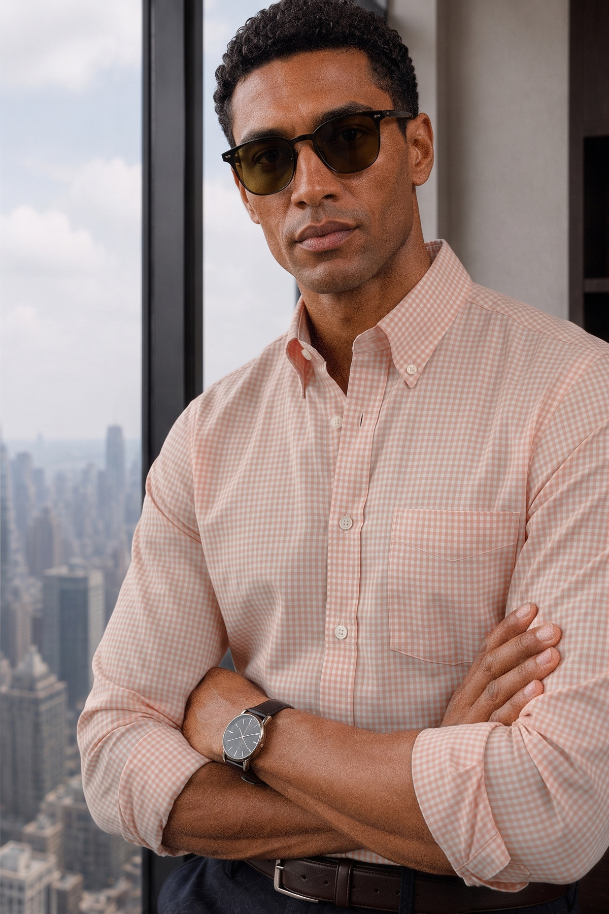 SKIN ORANGE CEO GINGHAM CHECK 140S COTTON POPLIN SHIRT
